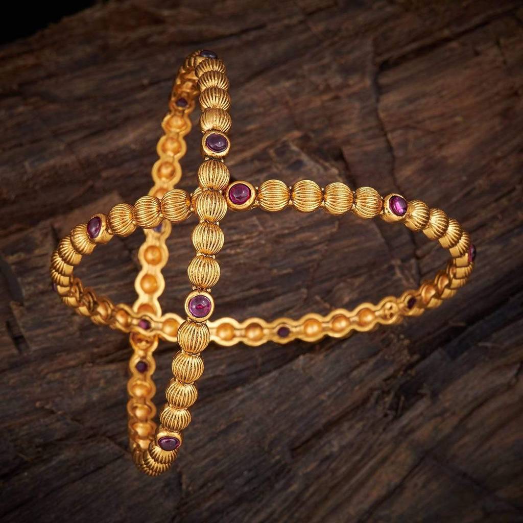 Kushal'S Fashion Jewellery Ruby Gold-Plated Ethnic Antique Bangle-132130 : 406971