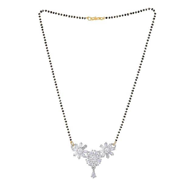 Estele Gold & Rhodium Plated Lush & Alluring Floral Elegance Mangalsutra Chain With Black Beads & White C : OSAKMS006-2TNWENK