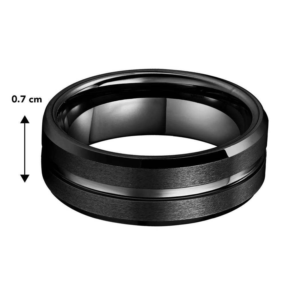 Black Tungsten Grooved Centre Polished Wedding Band Ring Gift For Men Boys : PX9R54-10