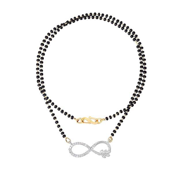 Gold & Rhodium Plated Glistening Infinity Designer Pendant Mangalsutra Chain With Black Beads & White Cry : OSAKMS005-2TNWENK