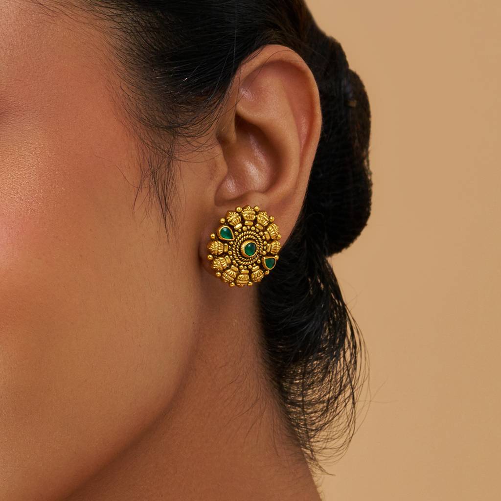 Kushal'S Fashion Jewellery Oxidised Gold-Plated Ethnic 92.5 Pure Silver Temple Studs-177441 : 425377