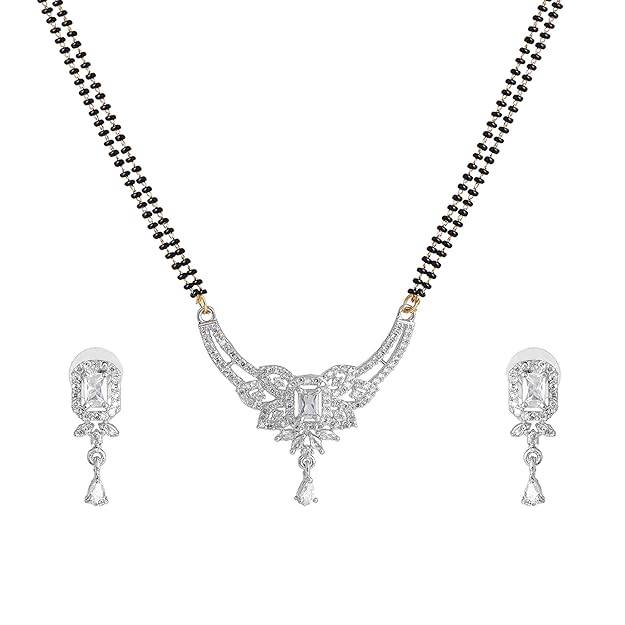 Gehena By Estele Fashion Jewelry Mangalsutra Necklace Set For Women: Rhodium Plated Graceful Mangalsutra  : OSAKMS004-IRWENKER