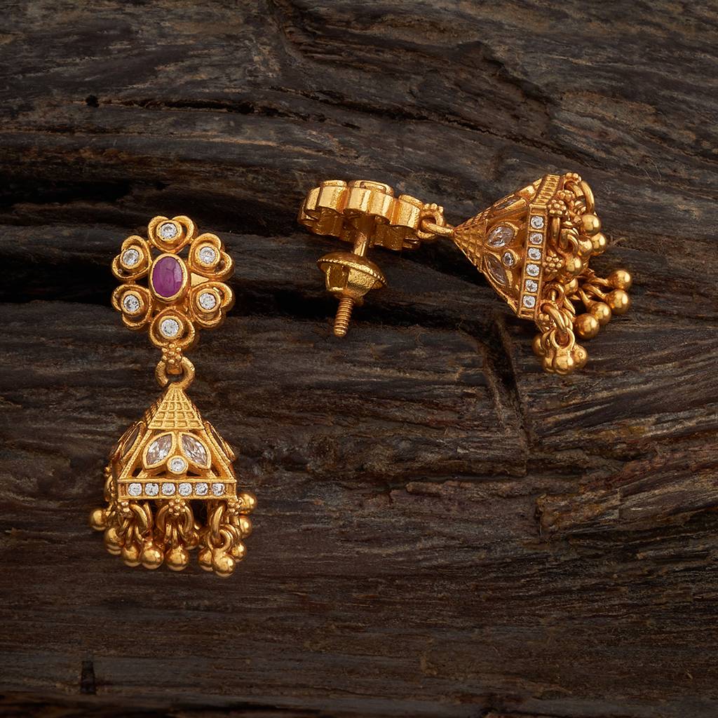Kushal'S Fashion Jewellery Ruby Gold-Plated Ethnic 92.5 Pure Silver Temple Jhumkas-167553 : 406629