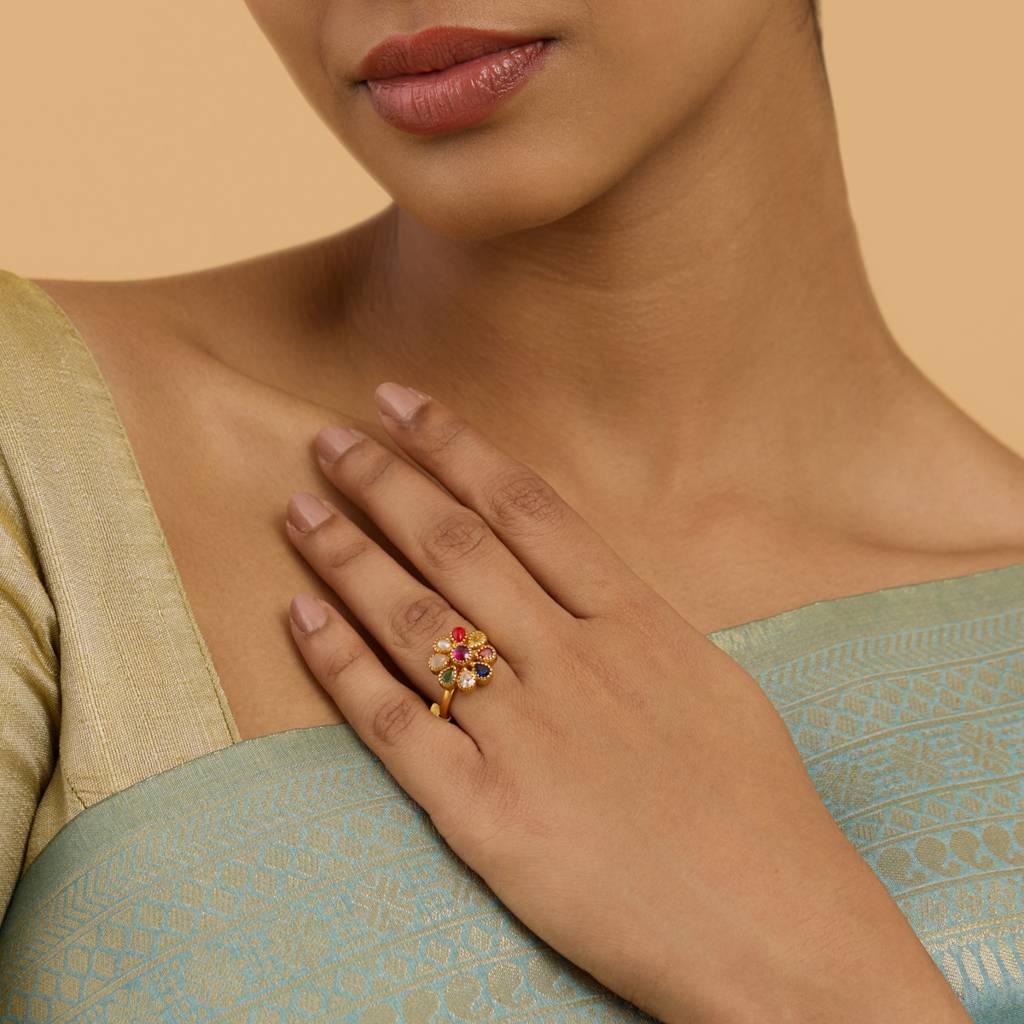 Kushal'S Fashion Jewellery Women Gold Plated Floral Cz 92.5 Pure Silver Finger Ring-178160 : 426745