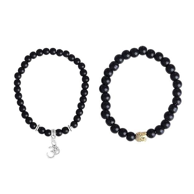 Gehena By Estele Fashion Jewelry Combo Bracelet For Men & Unisex: Elegant Black Bead Bracelet With Om Pendan : OSAK004-2TNBKBR