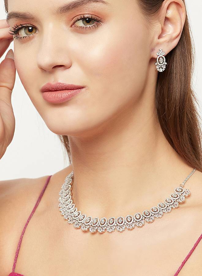 Cz Gems Embellished Sparkling Elegance Necklace Set : 8905124445398