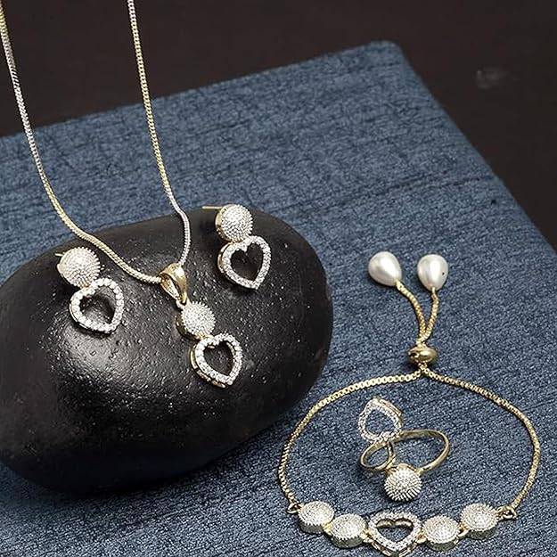 lry Combo Of Pendant Set For Women: Gold & Rhodium Plated Charming White American Diamond Stylish Hea : OSAKCOM010-2TNWEPDERBRFN