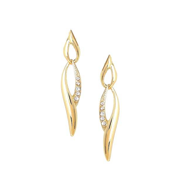 Gold Plated Eye-Catching White Crystals Accented Simple Drop & Dangle Earrings For Girls : 190703-2NIGER