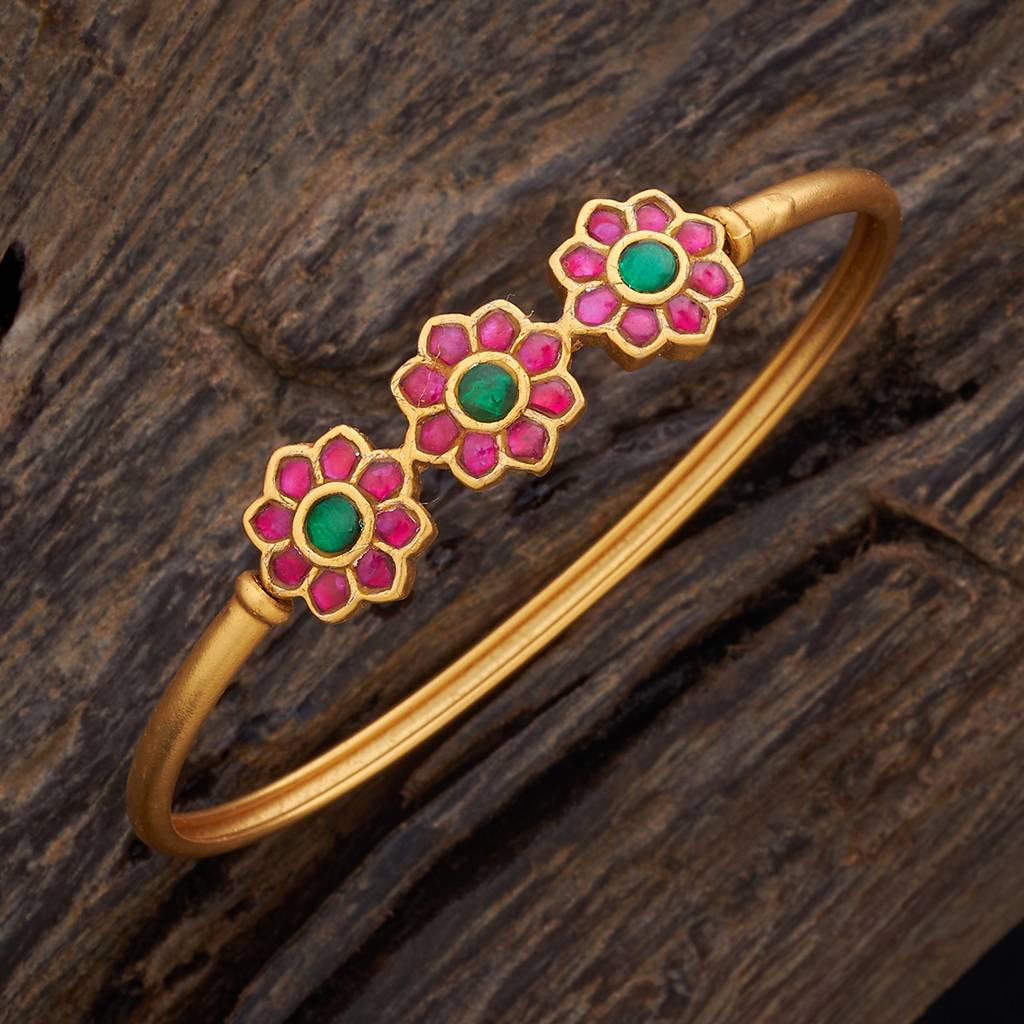 Kushal'S Fashion Jewellery Ruby-Green Gold-Plated Antique Kada : 426576