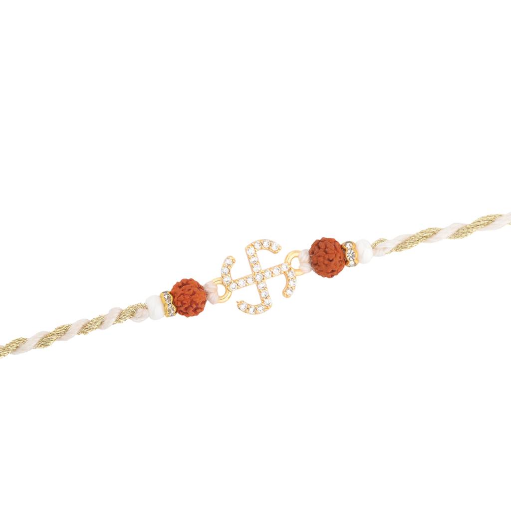 Divine Swastika American Diamond Rudraksha Rakhi For Brother : 8905124560305