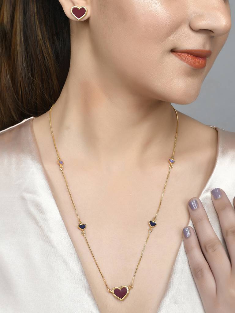 Valentine'S Day Collection Deep Red Enamel Heart Pendant Set : 8905124491418