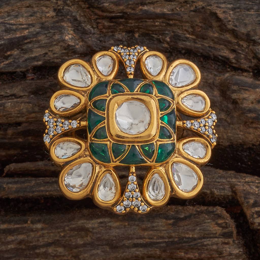Kushal'S Fashion Jewellery Green Victorian-Plated Ethnic Kundan Finger Ring-182233 : 435315