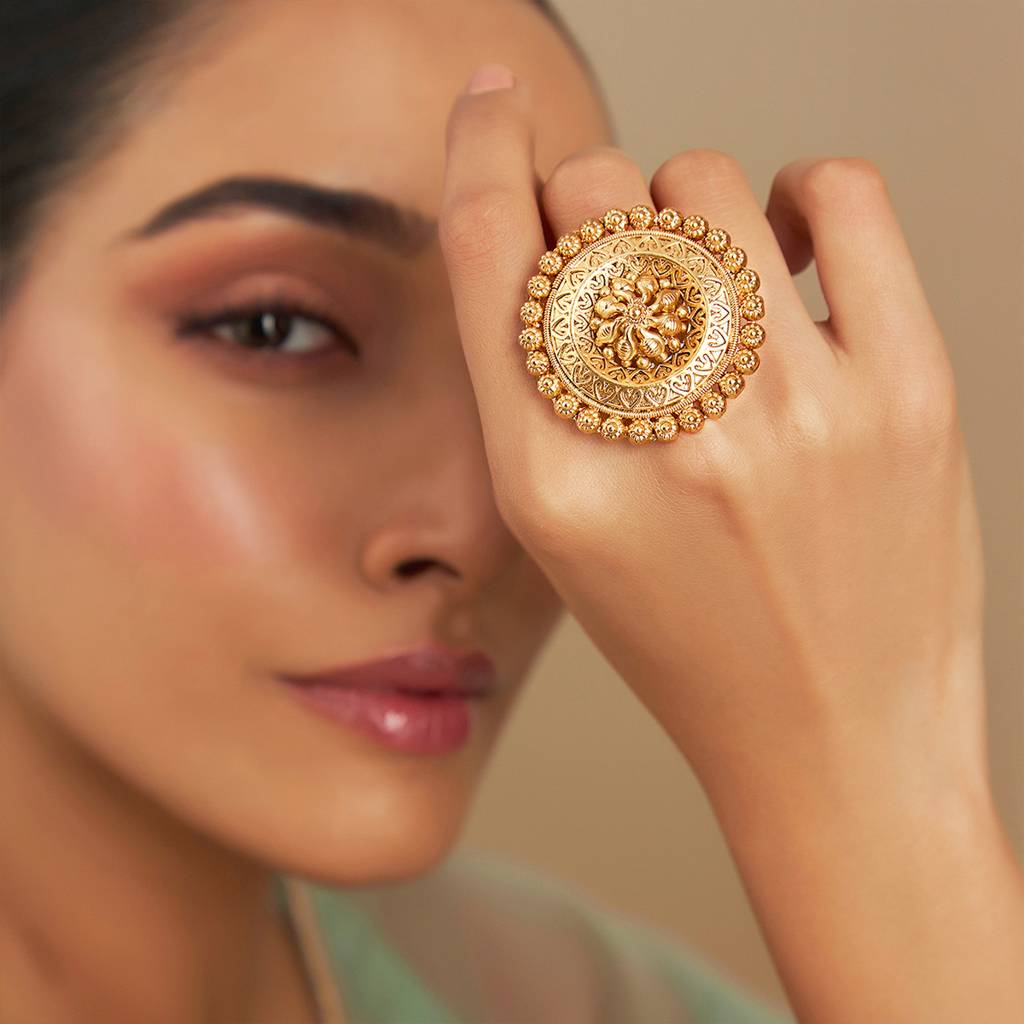 Kushal'S Fashion Jewellery Na Gold-Plated Ethnic Copper Antique Finger Ring-153634 : 410442