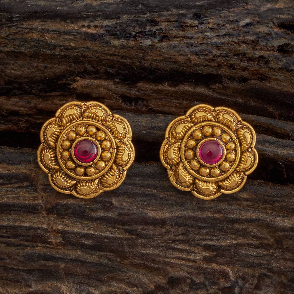 Kushal'S Fashion Jewellery Ruby Oxidised Gold-Plated Ethnic 92.5 Pure Silver Temple Studs-173407 : 416383