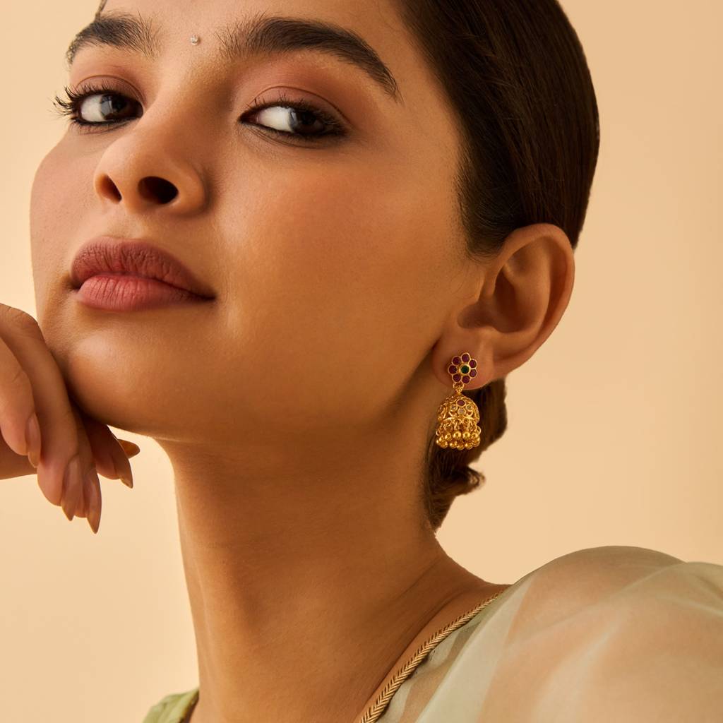 Kushal'S Fashion Jewellery Gold-Plated Ethnic 92.5 Pure Silver Temple Jhumkas-177402 : 428940