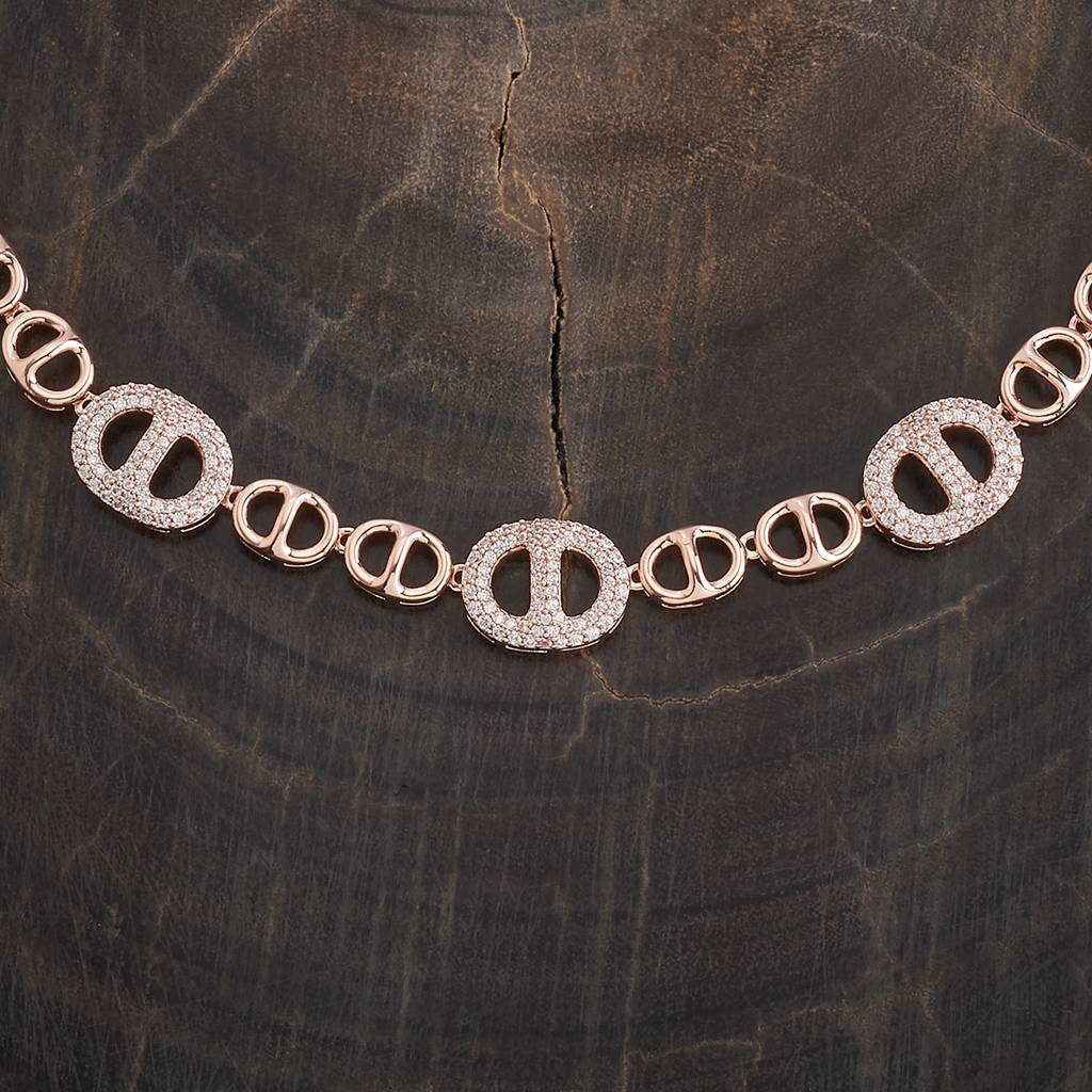 Kushal'S Fashion Jewellery White Rose Gold-Plated Party Zircon Jewellery Set-184778 : 441115