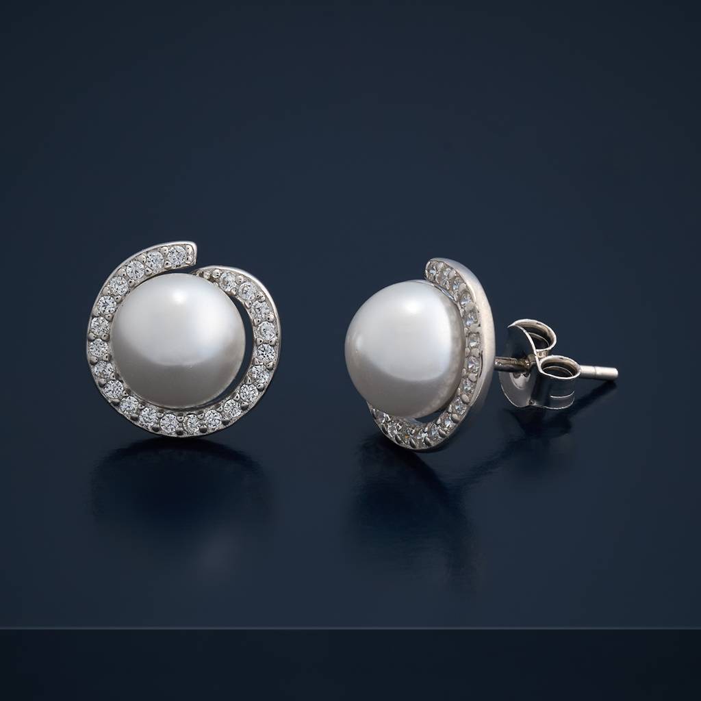 Kushal'S Fashion Jewellery Pearl Plated Synthetic & Zircon 92.5 Sterling Silver Studs-183078 : 437809