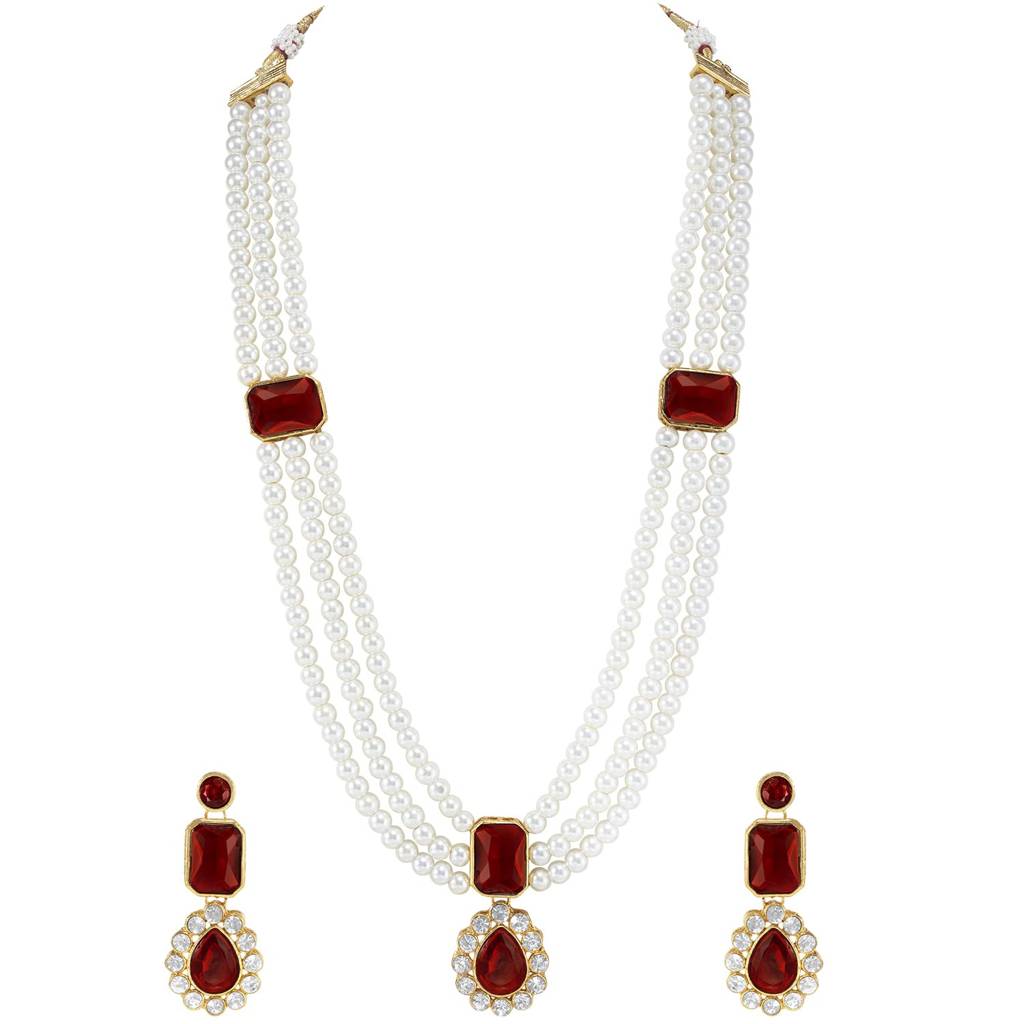Gold Plated Kundan Long Necklace Earring Indian Traditional Jewellery Set Gift For Women Girls-Pf24N34 : PF24N34M