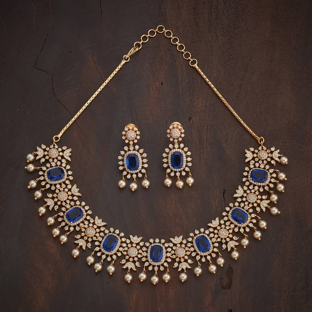 Kushal'S Fashion Jewellery  Gold-Plated Party Zircon Necklace Set-182068 : 434930