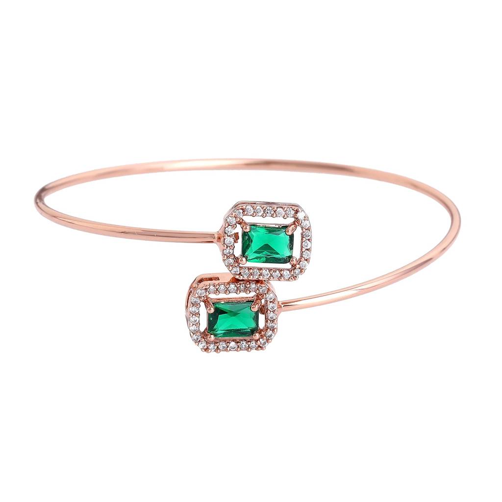 Estele Rosegold Plated Gorgeous Square Designer Lightweight Cuff Kada Bracelet With Green American Diamonds Fo : AD-091-RGGNBR