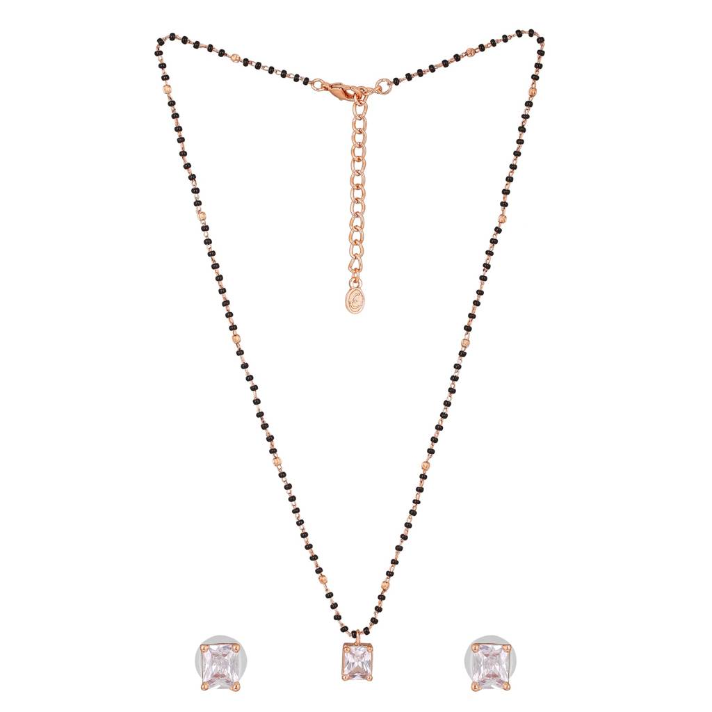Estele Rose Gold Plated Cz Square Designer Mangalsutra Necklace Set With White Stone For Women : ADMS039-RGWENKER