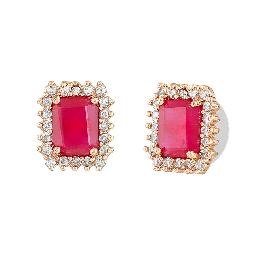 Estele Rose Gold Plated Cz Square Designer Stud Earrings With Ruby Stones For Girls & Women : AD-735-RG-RBERER