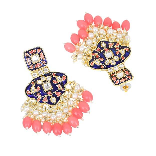 Estele Gold Plated Splendid Designer Gehena Earrings With Mint Pink Beads For Women : PJ-014-IGMPER