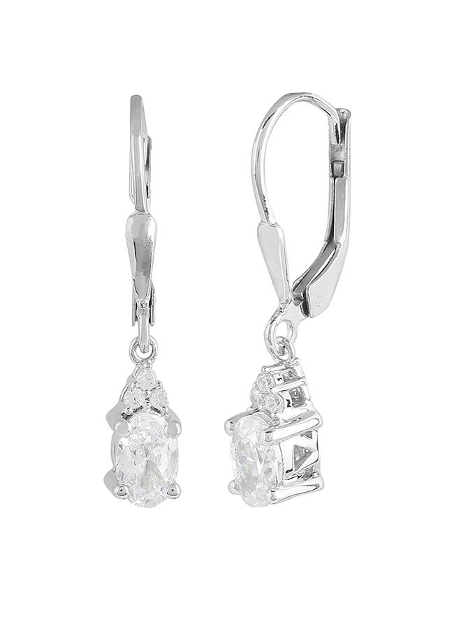 925 Sterling Silver Cz Drop Earrings With White Stone : 8905124441369