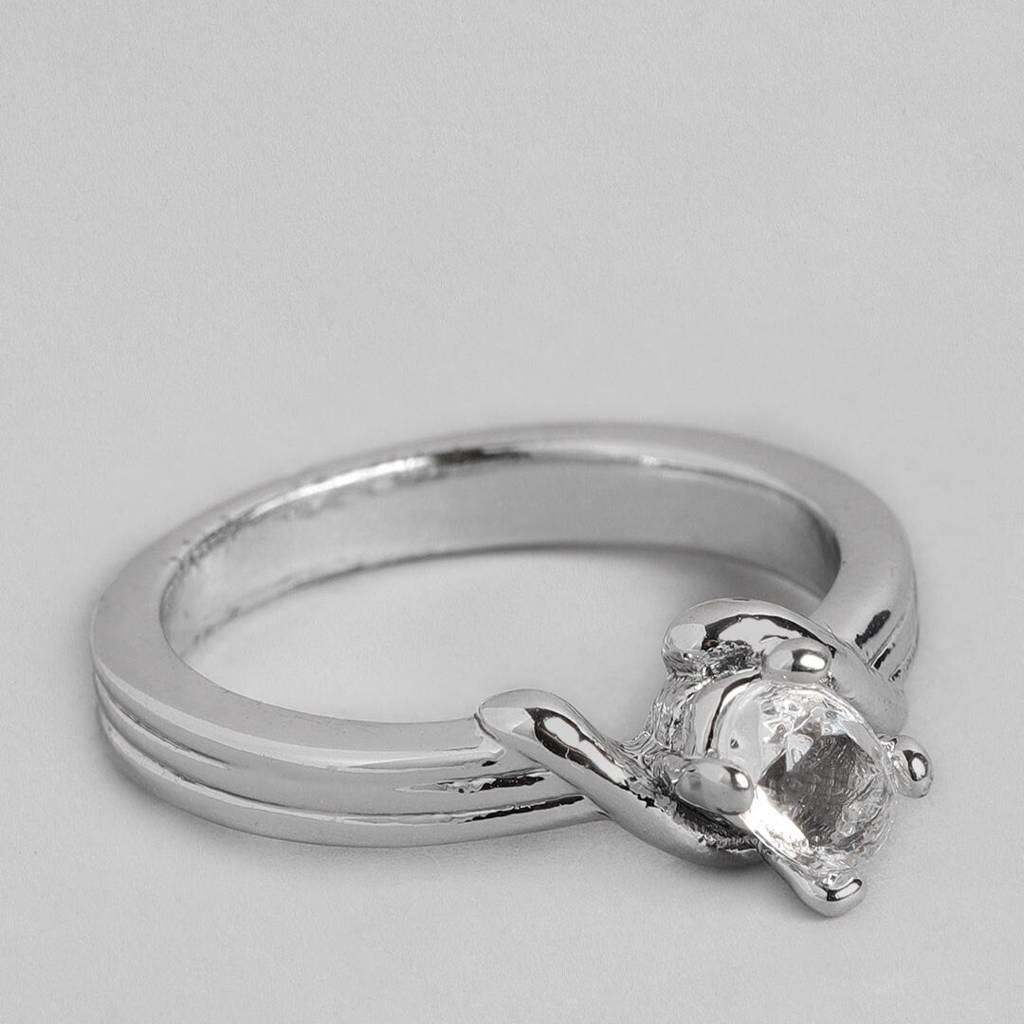 Estele Rhodium Plated Sparking Finger Ring With Austrian Crystal For Women : 202RING