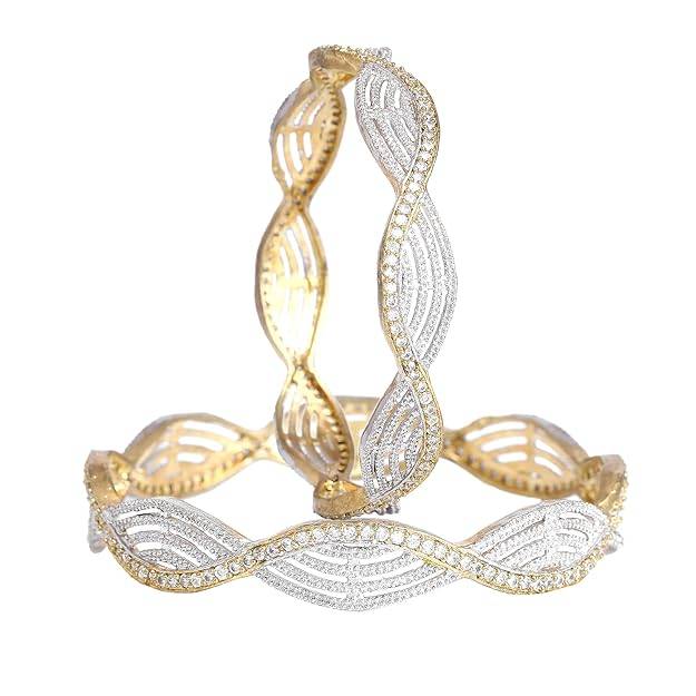 Gehena By Estele Fashion Jewelry Bangles For Women: Gold & Rhodium Plated Size Bangles With Shining Wh : OSAK004-2TNWE24BANGLE