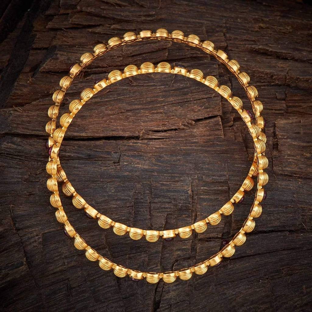 Kushal'S Fashion Jewellery Ruby Gold-Plated Ethnic Antique Bangle-132130 : 406971