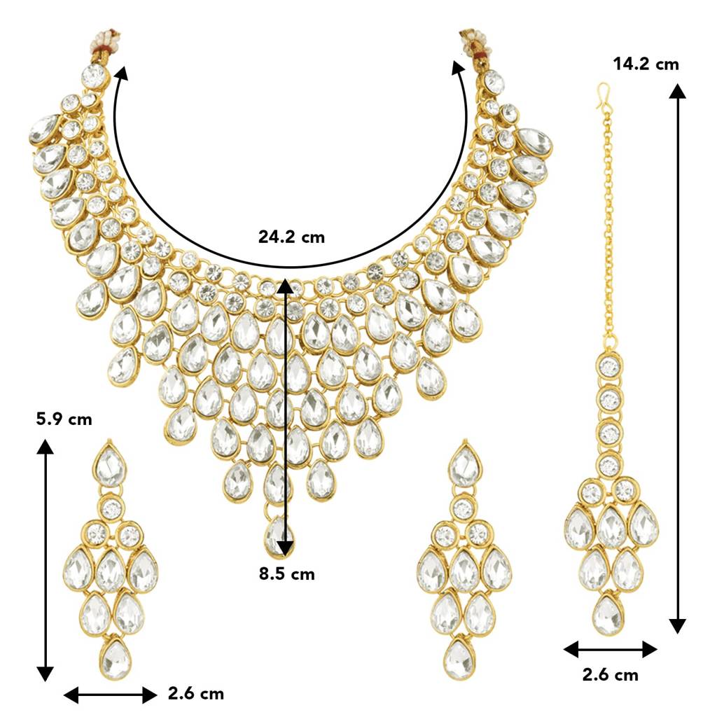 Gold-Plated Brass And Kundan Jewellery Set With Earrings Mang Tika For Women & Girls-Pf25Brc002 : PF25BRC002W