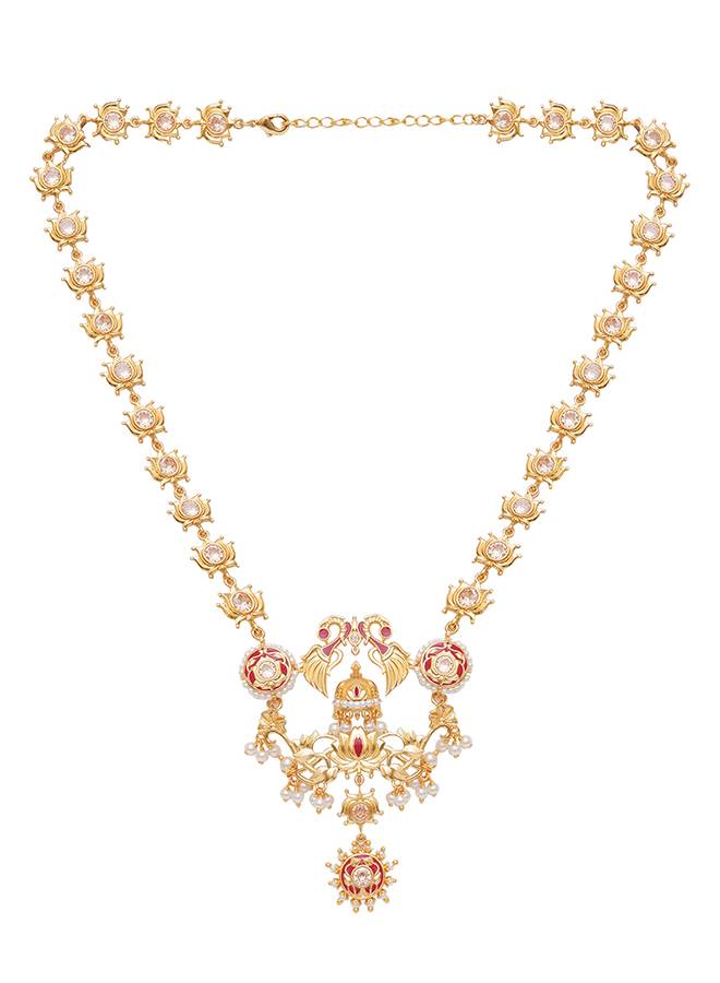 Apsara Peacock And Lotus Design Enamelled Necklace Set : 8905124443882