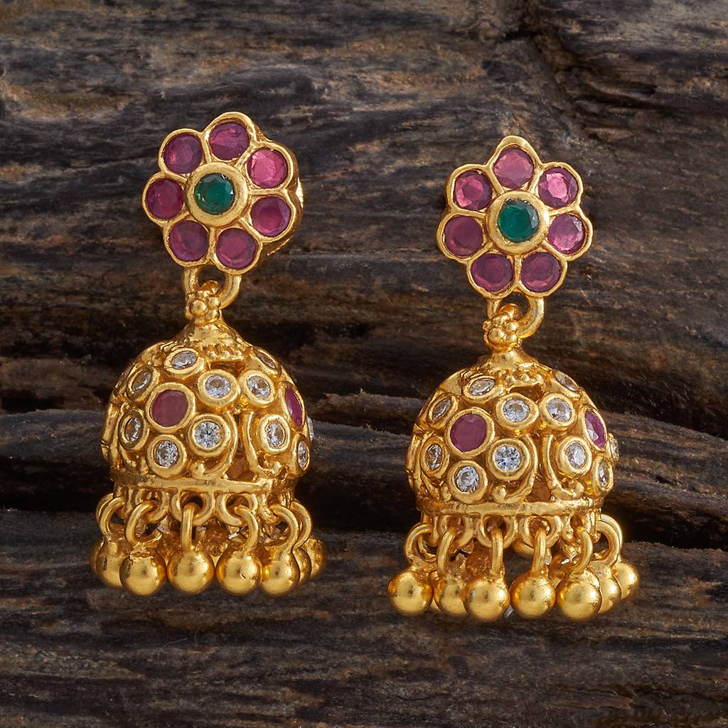Kushal'S Fashion Jewellery Gold-Plated Ethnic 92.5 Pure Silver Temple Jhumkas-177402 : 425425