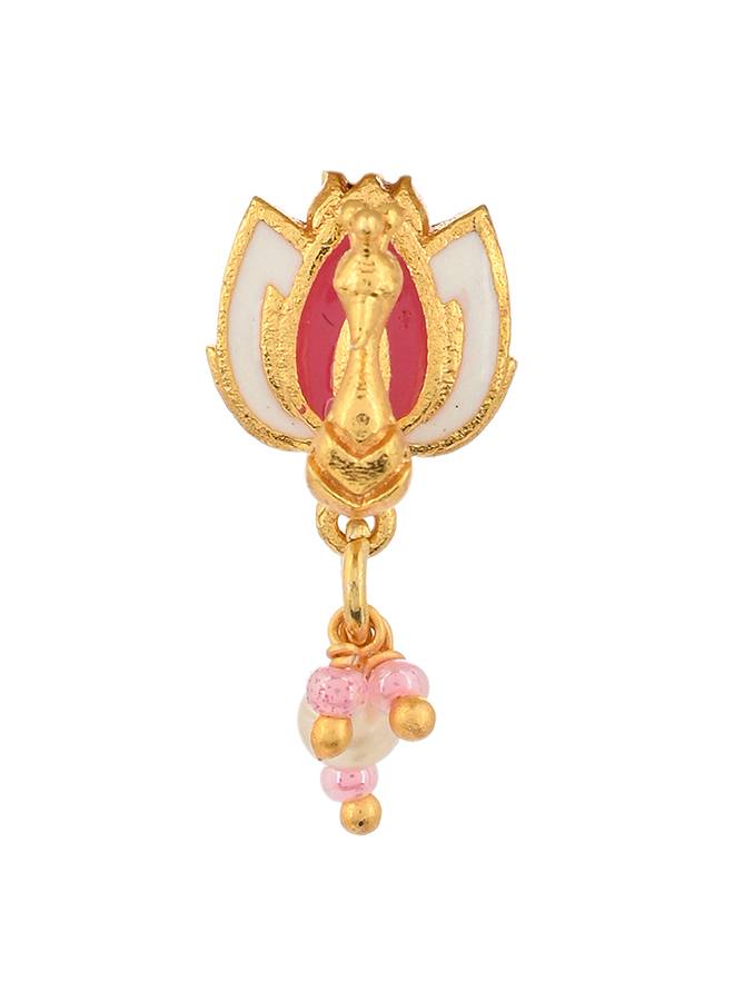 Shwet Kamal Lotus Motif Faux Pearls Gold Plated Slip On Nose Pin : 8905124464528