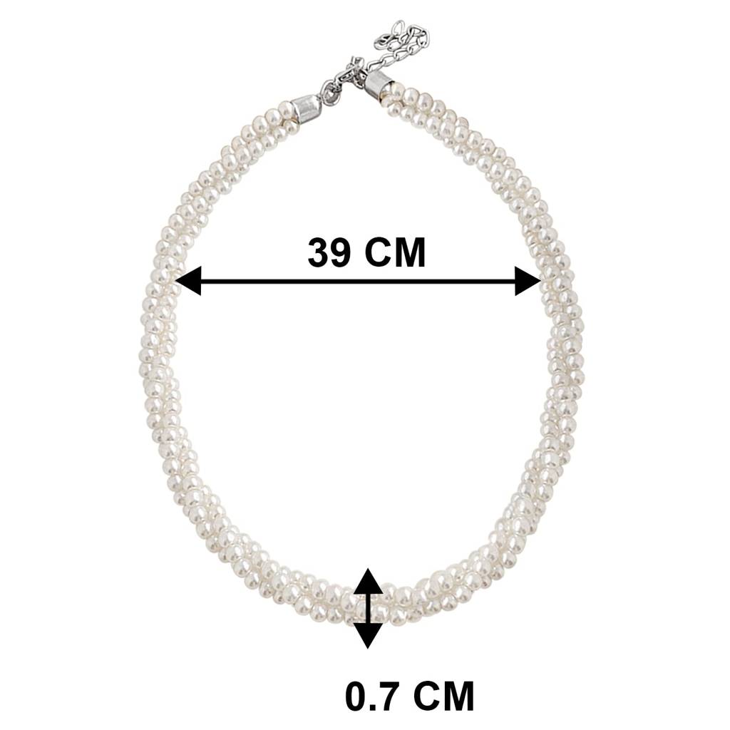 Silver Plated White Beads Studded Necklace Stylish Fashion Casual Jewellery For Women & Girls (Px9N56) : PX9N56