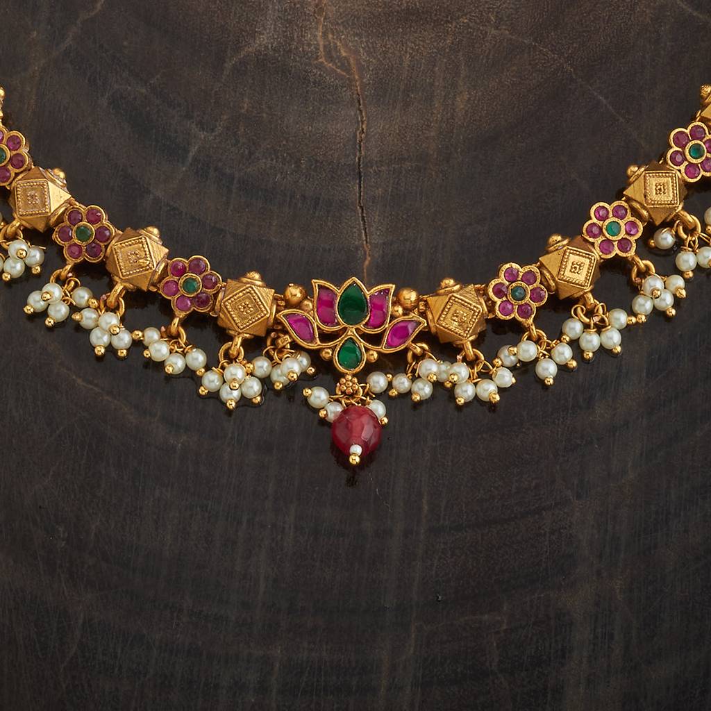 Kushal'S Fashion Jewellery Gold-Plated Ruby Stone Studded & Beaded Antique Jewellery Set-177864 : 426206