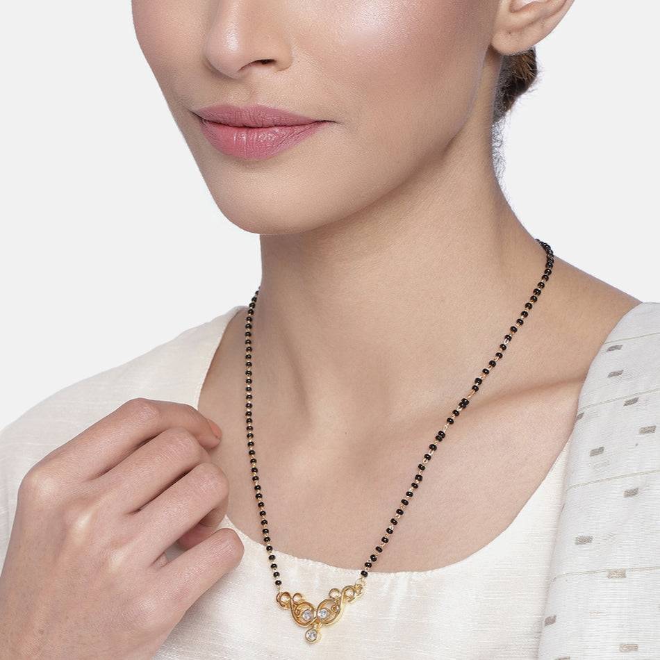 Estele Gold Plated Exquisite Mangalsutra Necklace With Kundan & Pearls For Women : EMS15010083NK