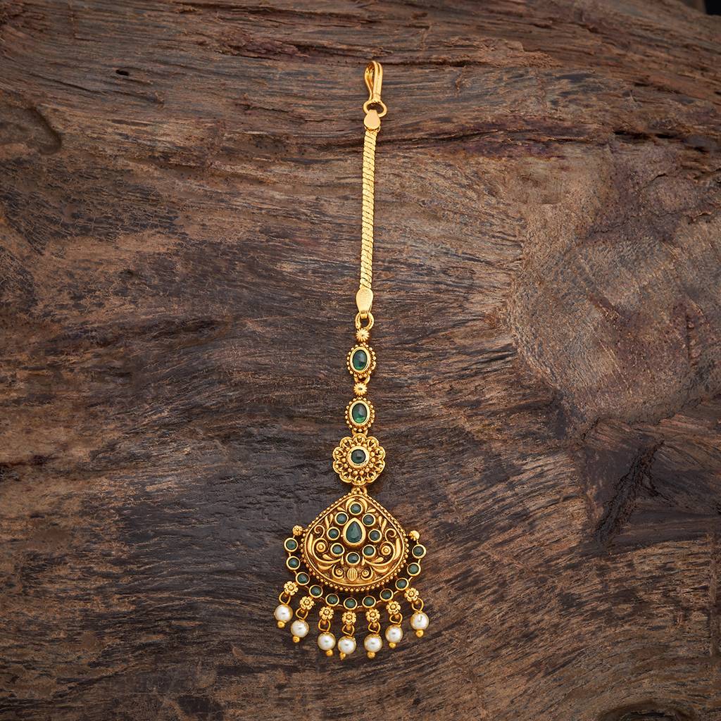 Kushal'S Fashion Jewellery Green Gold-Plated Ethnic Antique Tikka -431516 : 431516