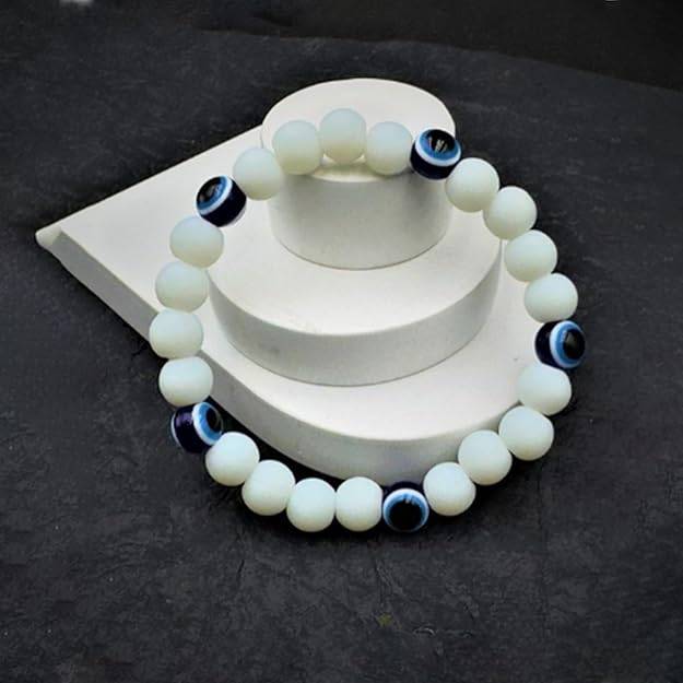 Gehena By Estele Stylish White & Blue Evil Eye Beads Bracelet: Spiritual Protection & Fashion Jewelry For M : OSAK011-IRWEBLBR