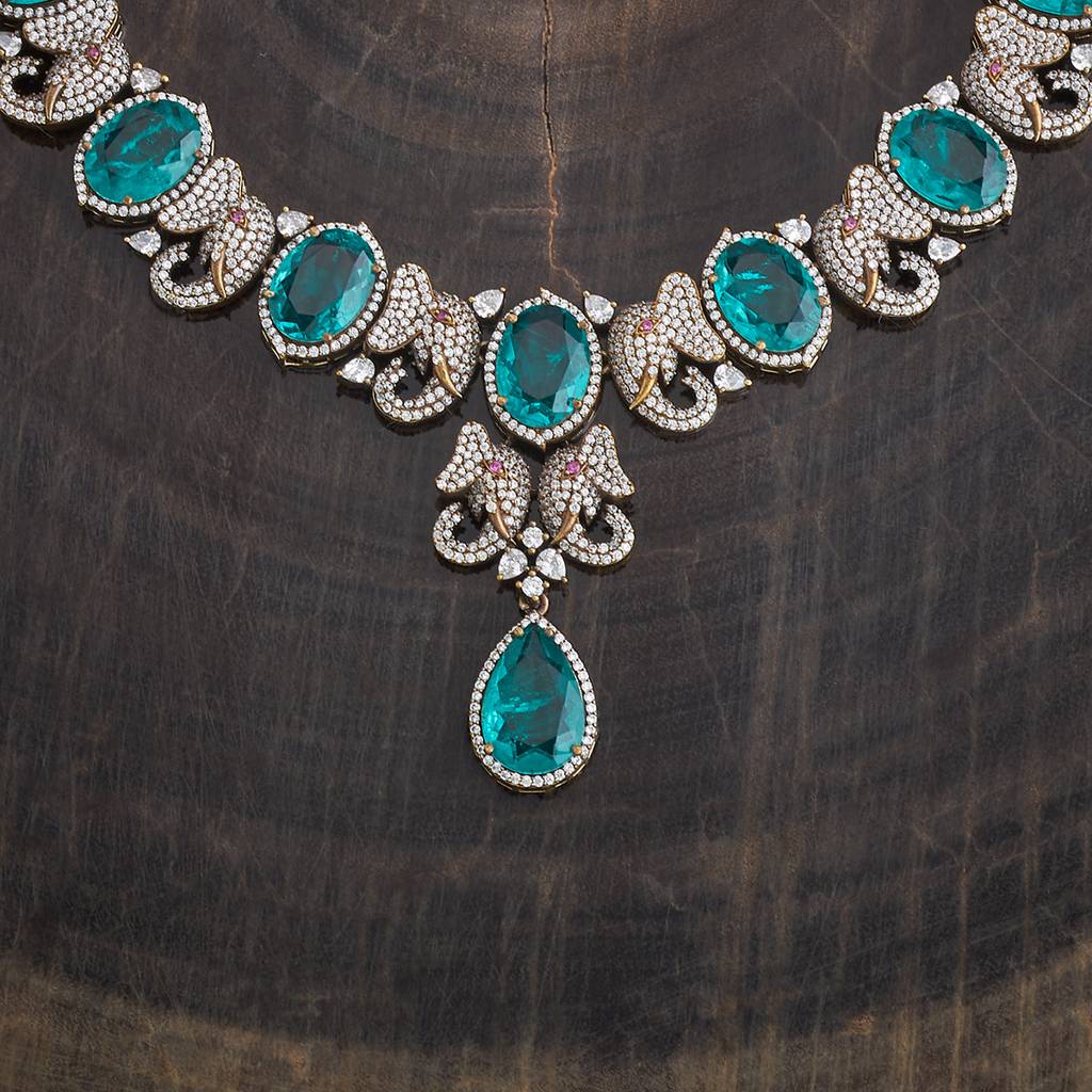 Kushal'S Fashion Jewellery Victorian-Plated Cubic Zirconia Studded Jewellery Set : 427086