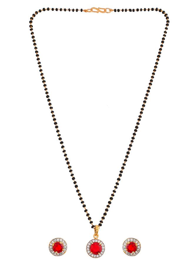 Sparkling Essential Red Cz Studded Round Gold Plated Mangalsutra Set : 8905124495164