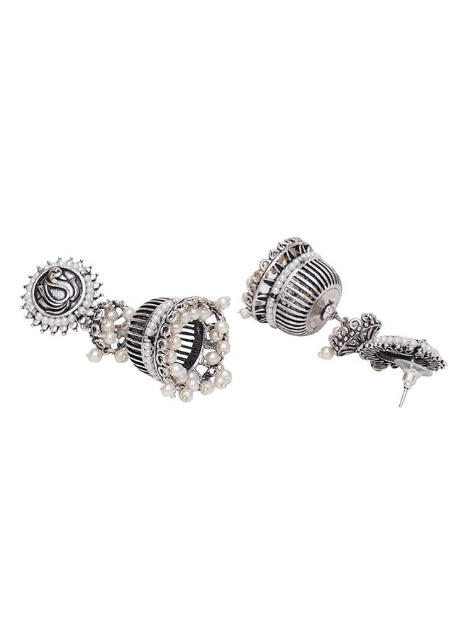 Apsara Peacock And Floral Motifs Brass Silver Plated Sahara Earrings : 8905124443905