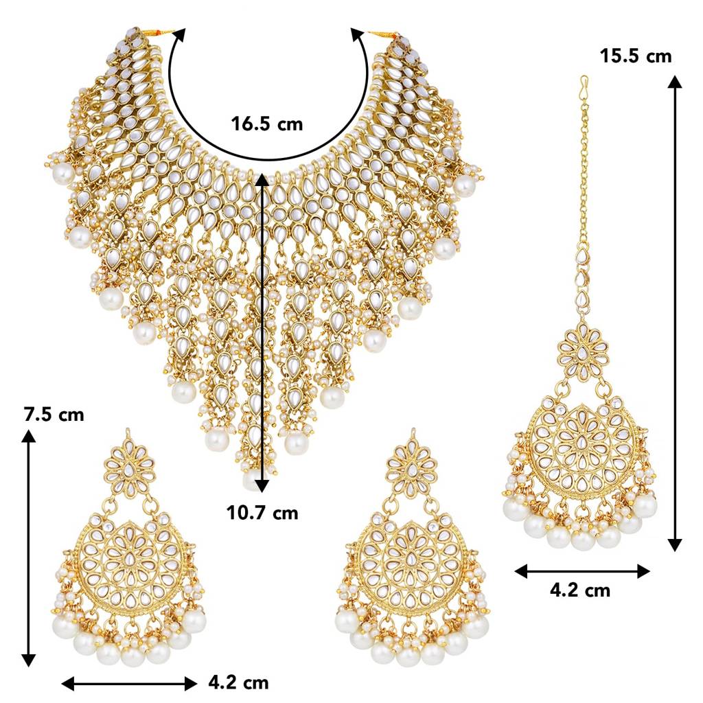 Traditional Kundan & Pearl Drop Bridal Dulhan Necklace Earring With Maang Tikka Jewellery Set For Women Girls-Pf2 : PF25N1177W