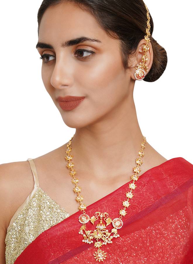 Apsara Peacock And Lotus Design Enamelled Necklace Set : 8905124443882