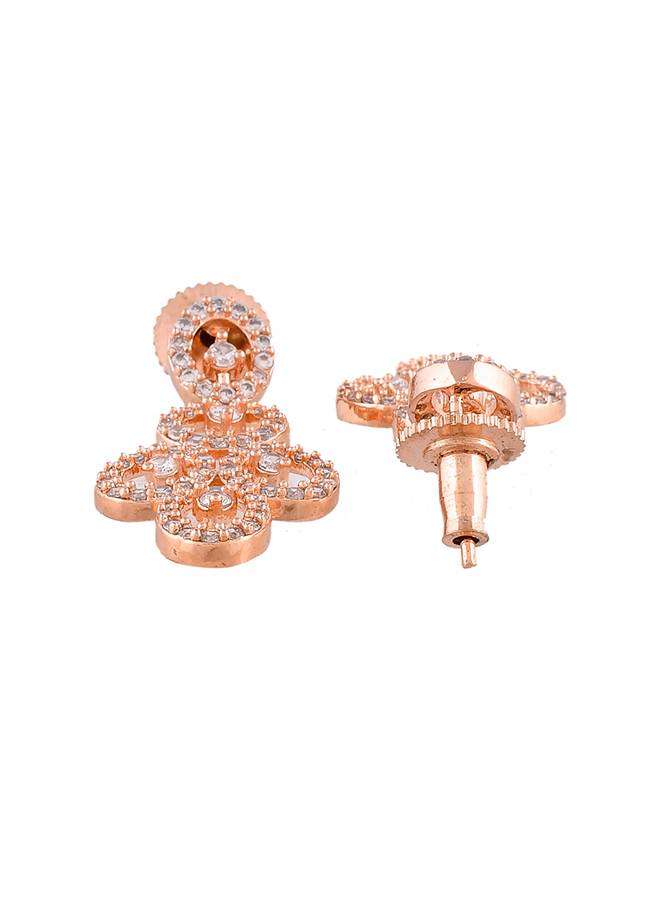Sparkling Elegance Heavily Embellished Rose Gold Plated Jewellery Set : 8905124499797