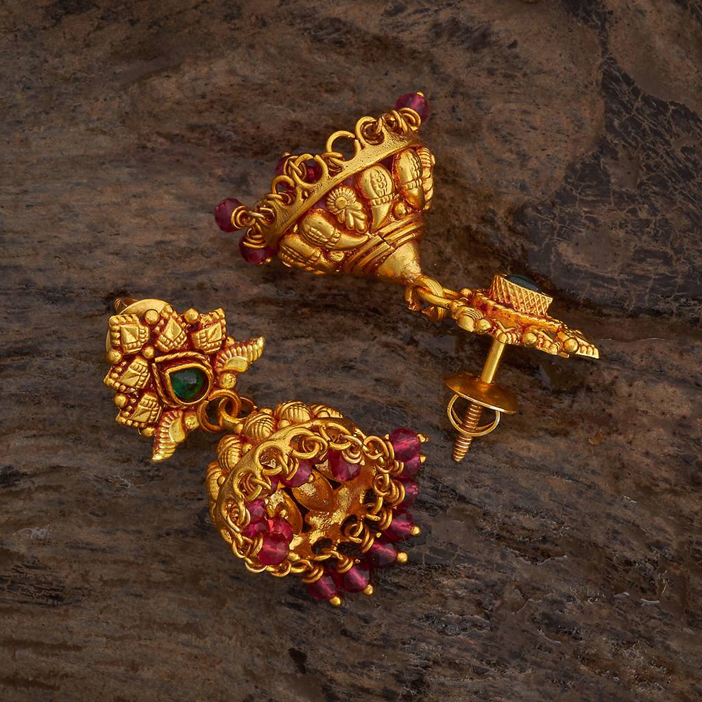 Kushal'S Fashion Jewellery Ruby-Green Gold-Plated Ethnic 92.5 Pure Silver Temple Jhumkas-174157 : 417980