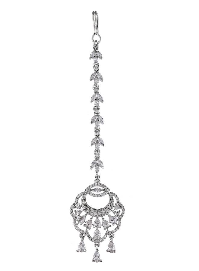 Cz Elegance Silver Plated Zirconia Gems Maang Tika : 8905124476934