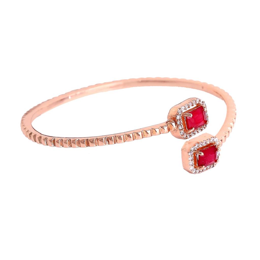 Estele Rosegold Plated Stylish & Modern Lightweight Kada Bracelet With Shining Ruby American Diamond|Timeless  : AD-093-RGRBBR