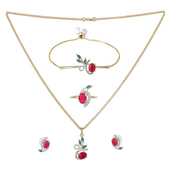 y Combo Of Pendant Set For Women: Gold & Rhodium Plated Green & Ruby American Diamond Trendy & Exqu : OSAKCOM012-2TNGNRBPDERBRFN
